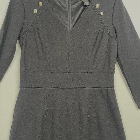 Ponte Knit White House Black Market Black Dress, Military Goldtone Buttons, Sz 2 - Picture 8 of 16